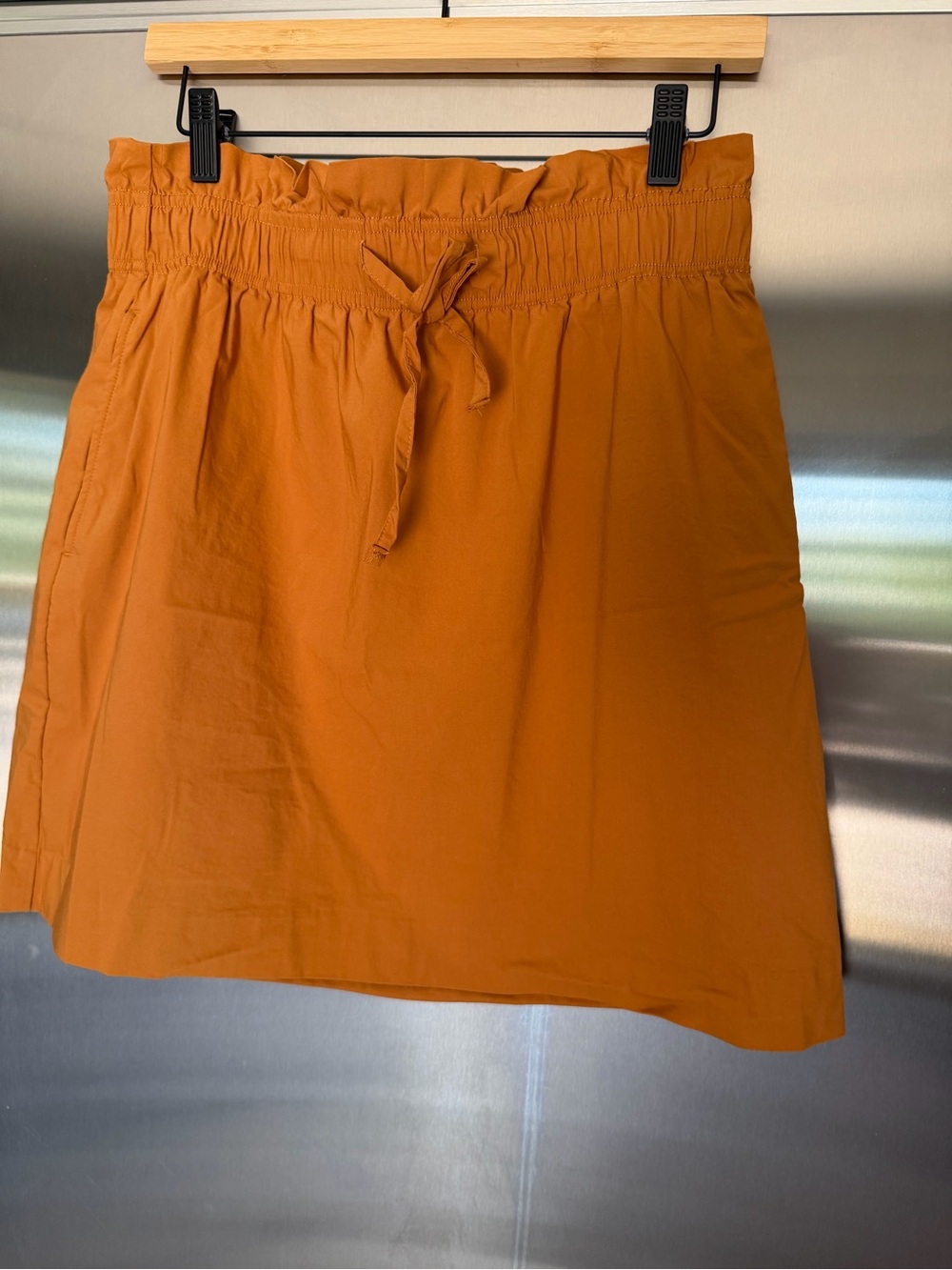 Express Paperbag Waist Pull-String Mini Skirt - Burnt Orange